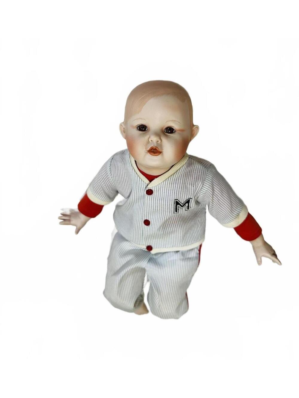 Vintage Yolanda Bello ‘Michael’ Porcelain Baby Doll in Baseball Outfit